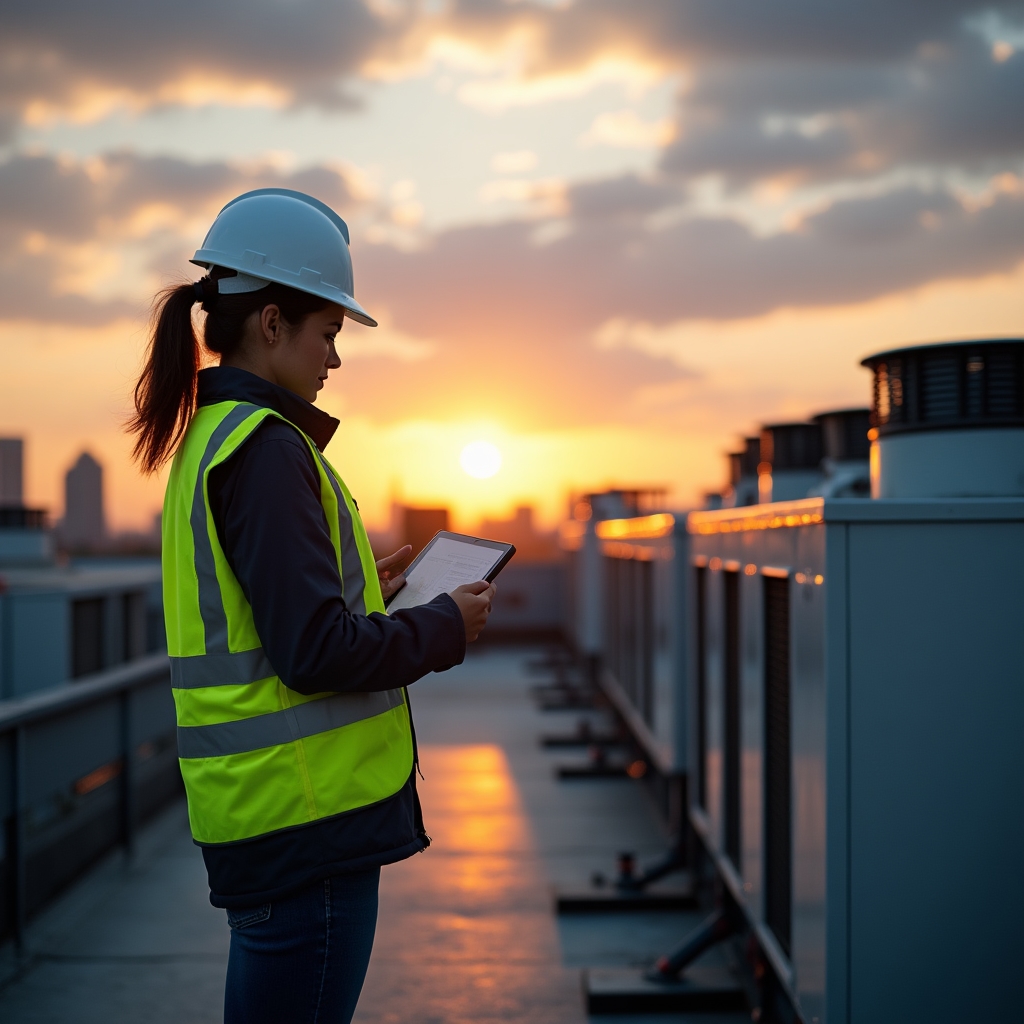 Sistema HVAC commerciale in edificio direzionale con pannelli di controllo
