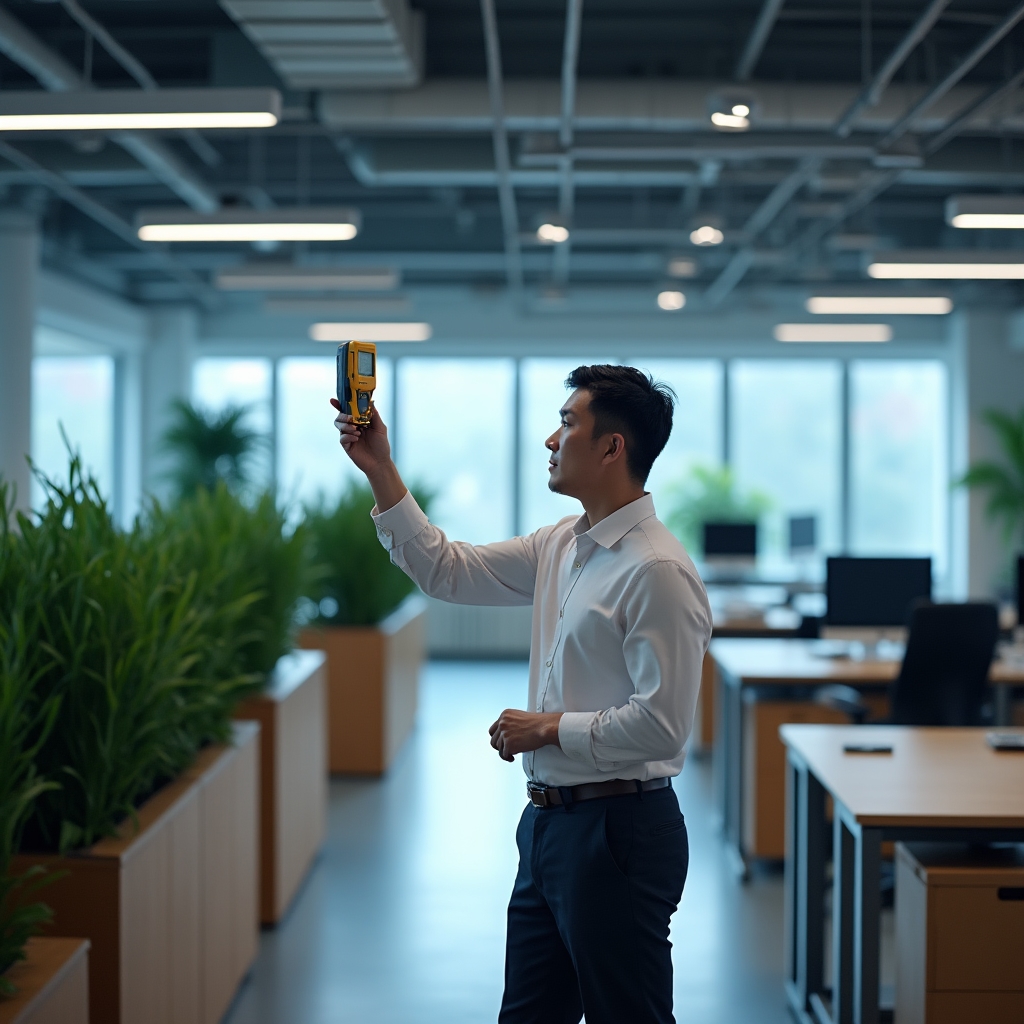 Profilazione efficienza illuminazione in ufficio commerciale moderno