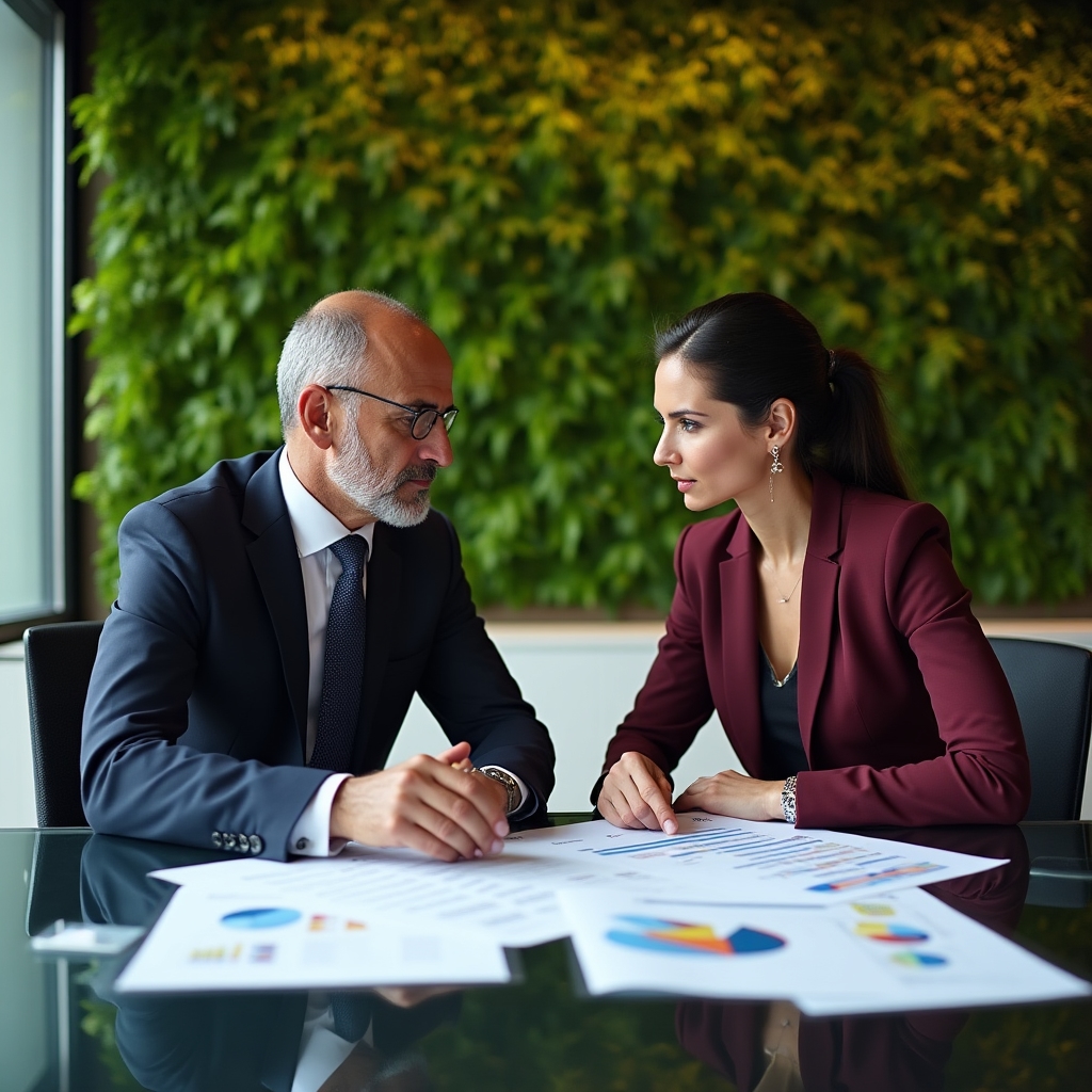Riunione di analisi ROI per interventi di efficienza energetica in sala conferenze